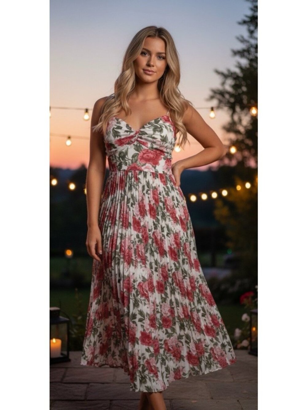 NEW Francesca's Floral Print Maxi Dress Adjustable Straps Fan Tail Size M $76
